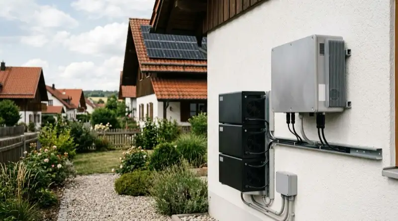 Wechselrichter und Batteriespeicher an der Wand montiert