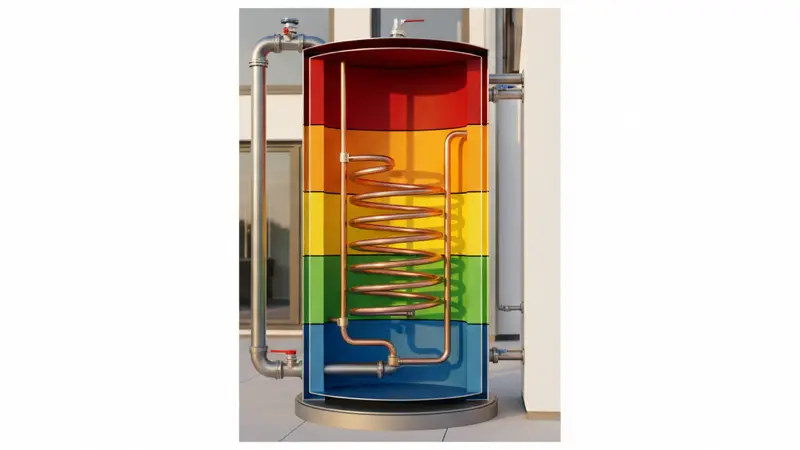 Technischer Aufbau eines Schichtenpufferspeichers mit Temperaturzonen