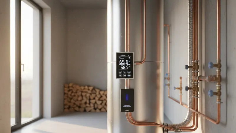 Digitale Temperaturanzeige am Pufferspeicher mit modernem Display