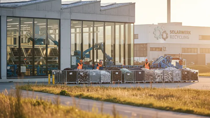 Alte Solarmodule werden in einer Recyclinganlage fachgerecht demontiert und die Rohstoffe zurückgewonnen