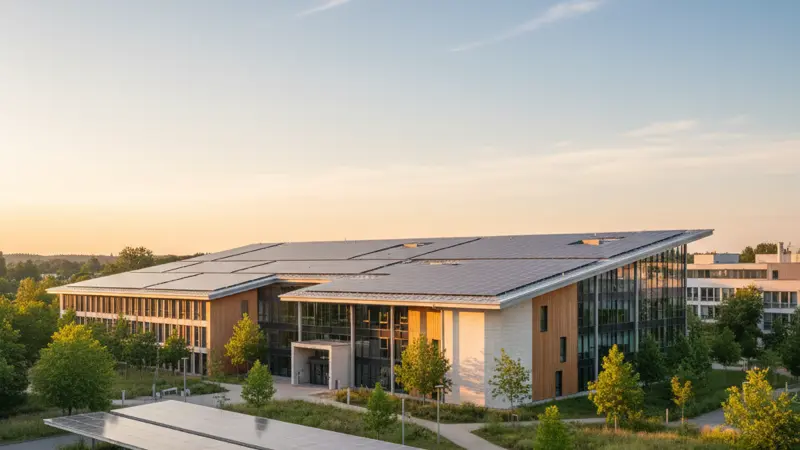 Universitätscampus mit großer Solaranlage und Solar-Carport