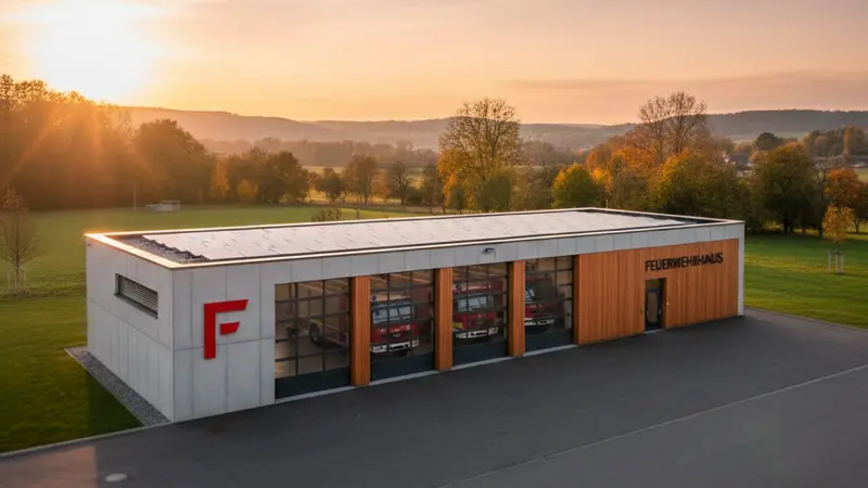 Feuerwehrhaus mit Solaranlage auf dem Flachdach