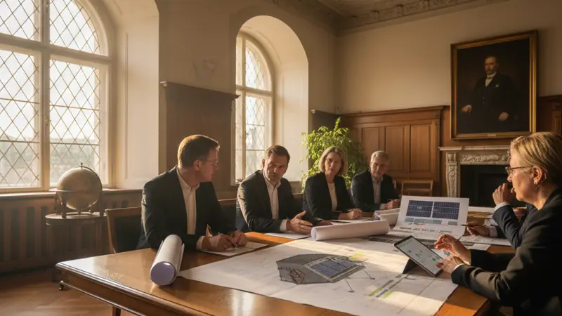 Kommunale Planungsrunde für Solarprojekt in Sitzungszimmer