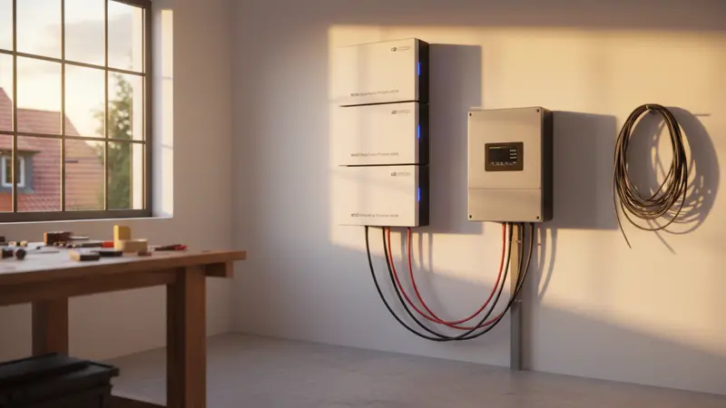 BYD Battery-Box Premium an der Wand montiert in einem aufgeräumten Technikraum