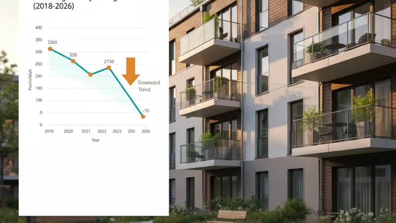 Grafische Darstellung der Preisentwicklung von Batteriespeichern von 2018 bis 2026