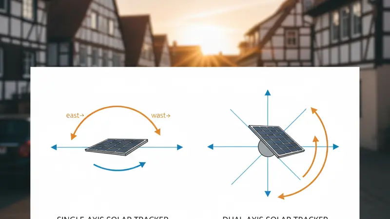 Schematischer Vergleich einachsiger und zweiachsiger Solar-Tracker mit Bewegungsachsen