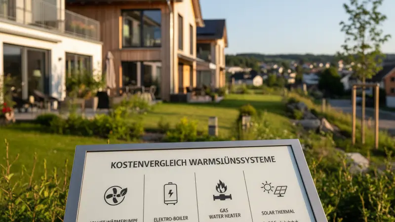 Kostenvergleich verschiedener Warmwassersysteme als Infografik