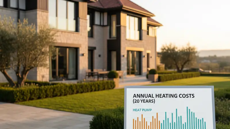 Infografik zum Heizkostenvergleich zwischen Buderus Wärmepumpe und Gasheizung über 20 Jahre