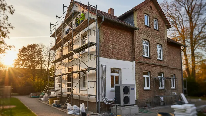 Altbau mit neuer Dämmung und Wärmepumpe