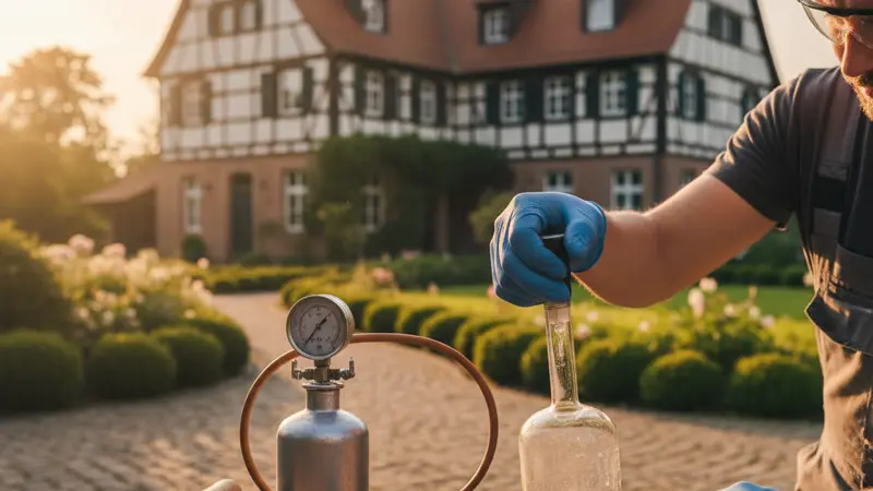 CM-Messung mit Calciumcarbid-Prüfgerät auf einer Estrichprobe