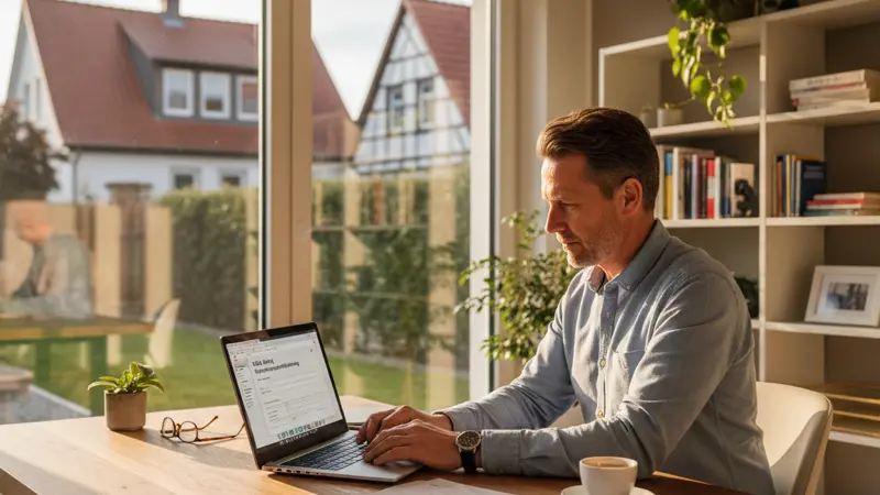 Hauseigentümer füllt den BAFA-Förderantrag am Laptop aus