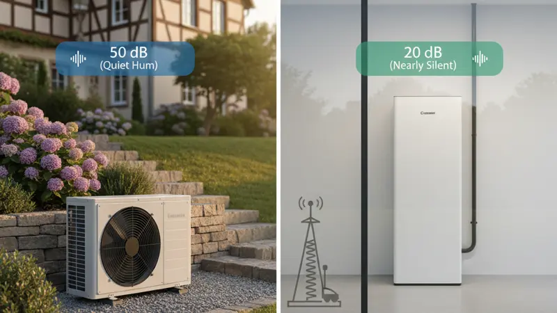 Vergleich der Schallpegel verschiedener Wärmepumpentypen im Garten