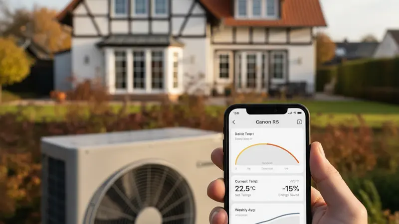 Smartphone mit Heizungs-App zeigt Heizkurve und Temperaturstatistiken