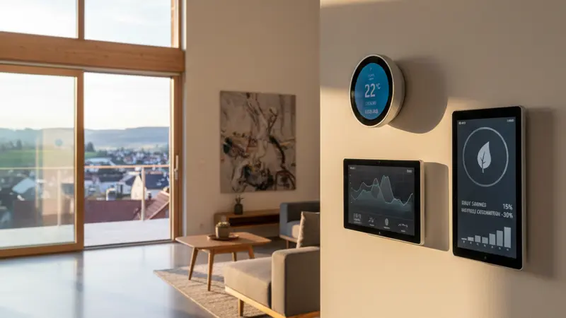 Smart-Home-Thermostat zeigt den Kühlmodus einer Wärmepumpe an