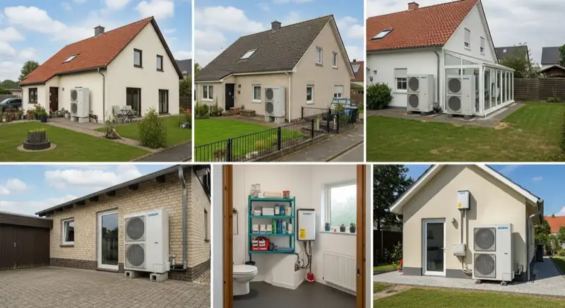 Wärmepumpe an einem deutschen Einfamilienhaus mit sauberer technischer Installation