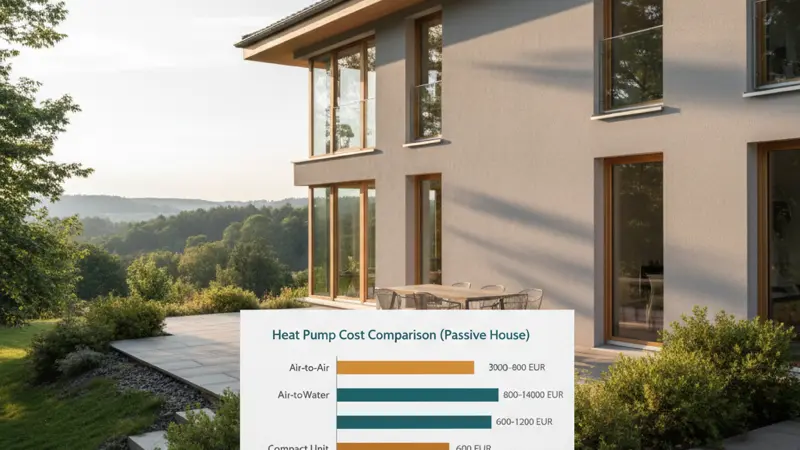 Kostenvergleich verschiedener Wärmepumpen-Typen für Passivhäuser mit Balkendiagramm