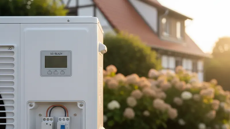 SG-Ready-Schnittstelle an einer modernen Wärmepumpe mit zwei Relaiskontakten