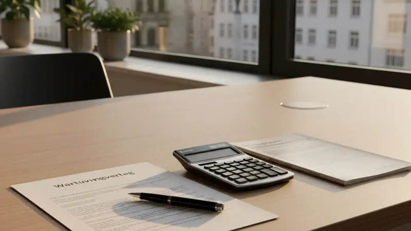 Wartungsvertrag und Kostenplanung für Wärmepumpe auf einem Schreibtisch