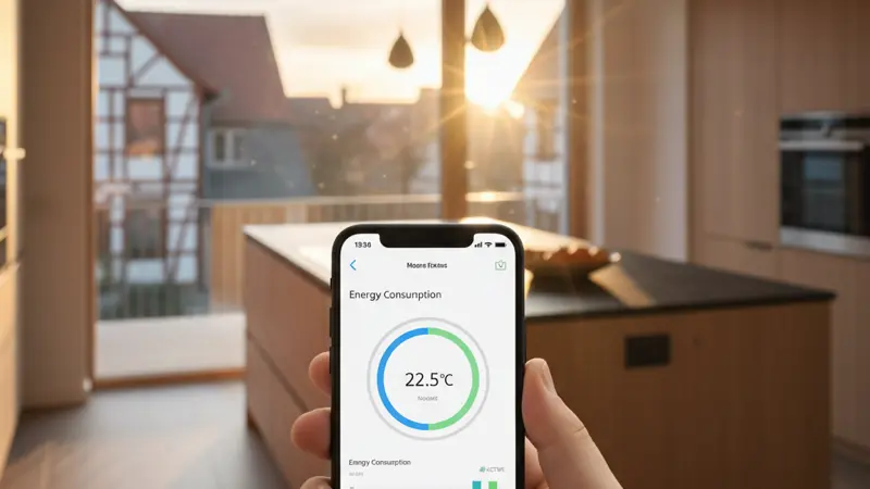 Wolf Smart Home App auf Smartphone mit Wärmepumpen-Steuerung und Energieverbrauchsanzeige