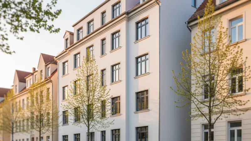 Schön sanierter Altbau mit weißer Putzfassade nach der Dämmung