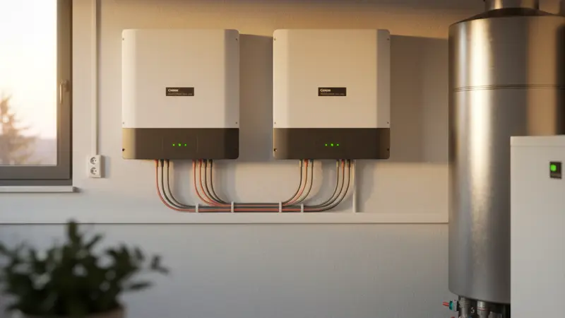 SMA und Fronius Wechselrichter nebeneinander in einem Technikraum