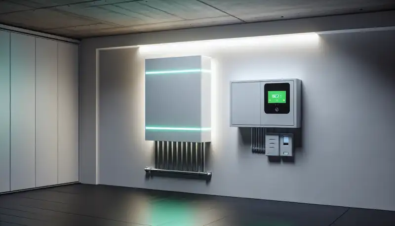 Moderner Batteriespeicher installiert in einem Aachener Hauswirtschaftsraum