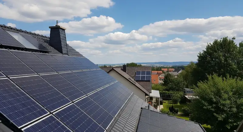 Geneigtes Einfamilienhausdach in Altena mit Solarmodulen und Lennetal-Hanglage