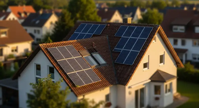 Geneigtes Einfamilienhausdach mit Solaranlage in Amberg