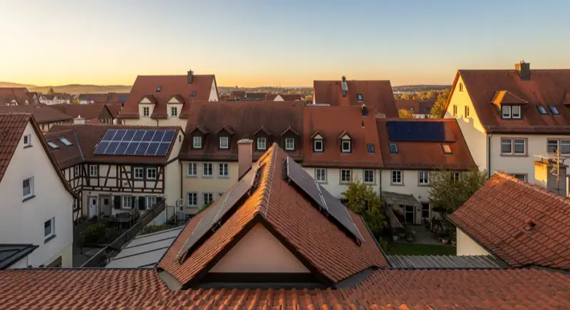 Historische Dachlandschaft in Ansbach mit Fachwerkhäusern und Ziegeldächern