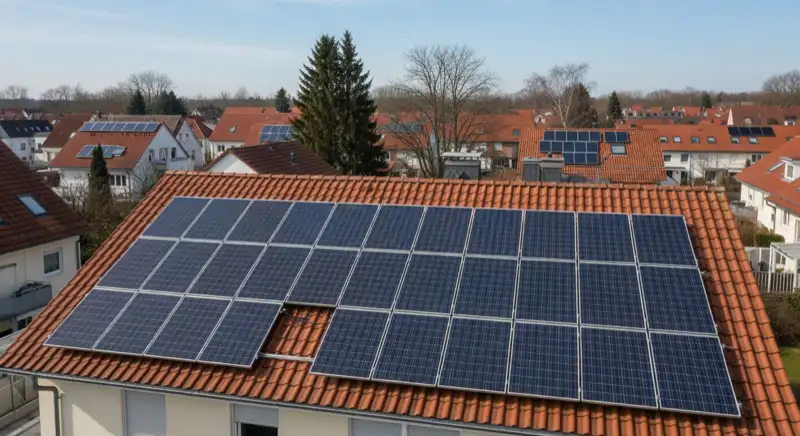 Solarmodule auf steilem Sauerland-Dach in Attendorn bei klarer Sicht