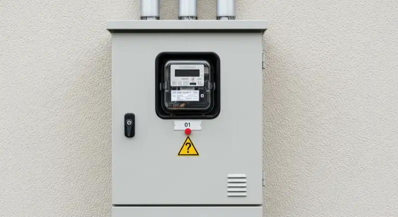 Modern German electrical meter cabinet (Zählerschrank) with smart meter and solar inverter connection, clean technical installation