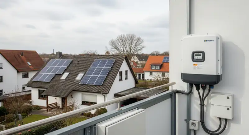 Modern German electrical meter cabinet (Zählerschrank) with smart meter and solar inverter connection, clean technical installation