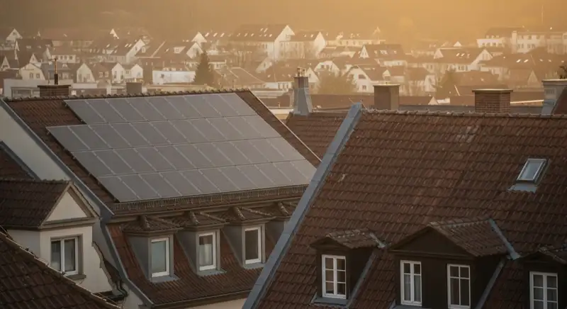 Historische Dachlandschaft in Bad Homburg vor der Höhe mit unauffällig integrierter Solaranlage