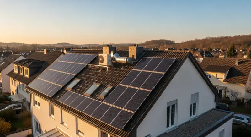 Einfamilienhausdach mit Solaranlage in einem Bautzener Wohngebiet