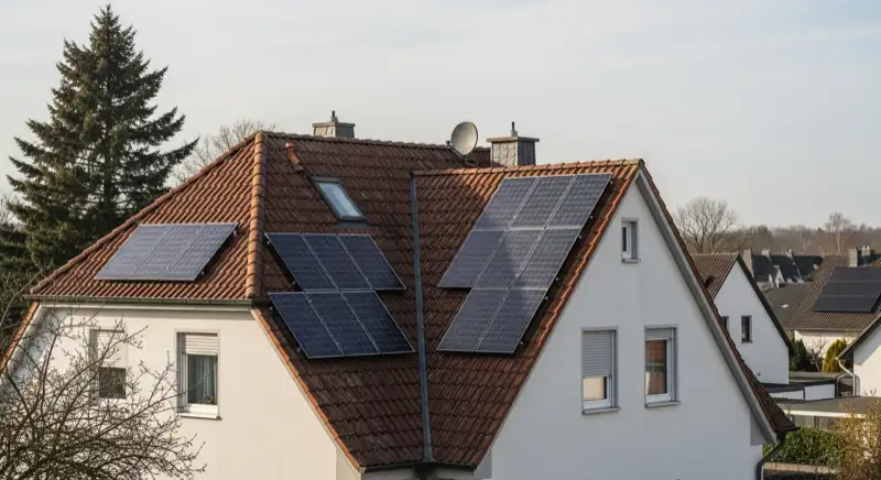 Einfamilienhaus in Bensheim mit geneigtem Ziegeldach und Solarmodulen