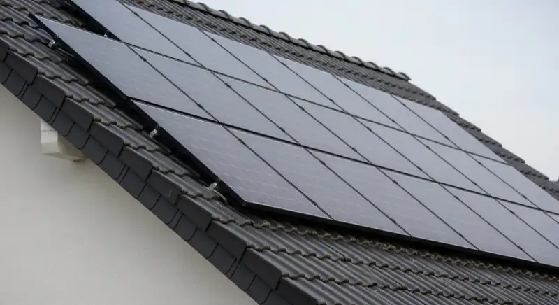 Einfamilienhaus in Böblingen mit moderner PV-Anlage auf Schrägdach, schwarze Module harmonisch in die Dachfläche integriert