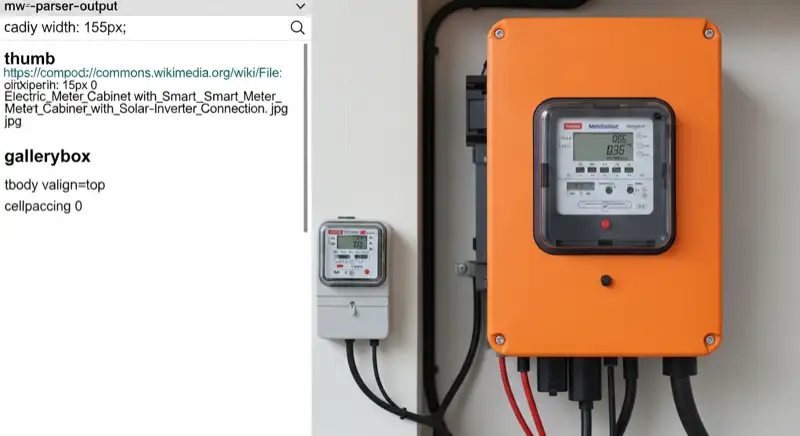 Modern German electrical meter cabinet (Zählerschrank) with smart meter and solar inverter connection, clean technical installation