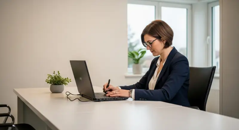 Aerial drone view of typical German residential neighborhood with mixed roof types, red and dark roof tiles, gardens visible, sunny day