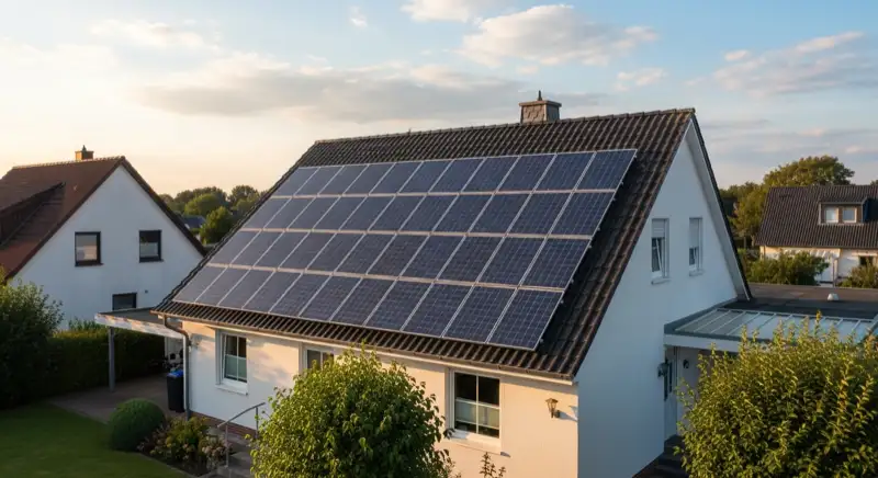 PV-Installation auf Einfamilienhaus in Bünde mit Installateuren auf dem Dach