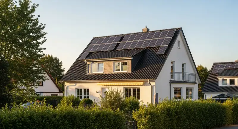 Einfamilienhaus mit klassischem Satteldach und Solaranlage in einem Wohngebiet von Dessau-Roßlau