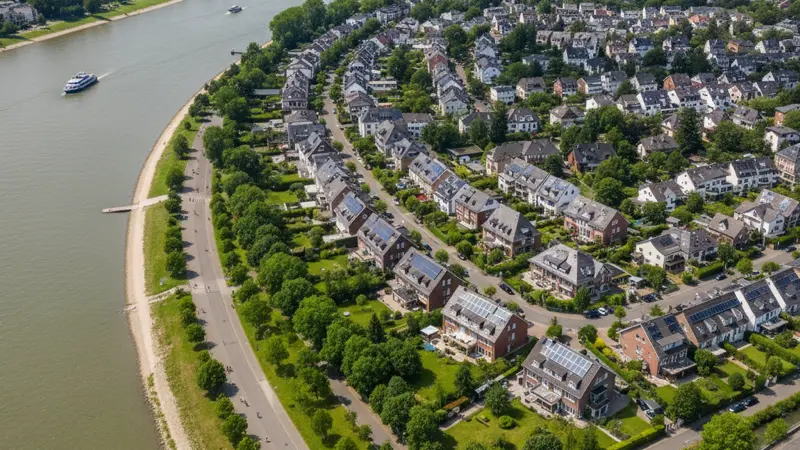 Solaranlagen auf Dinslakener Dächern am Rheinufer