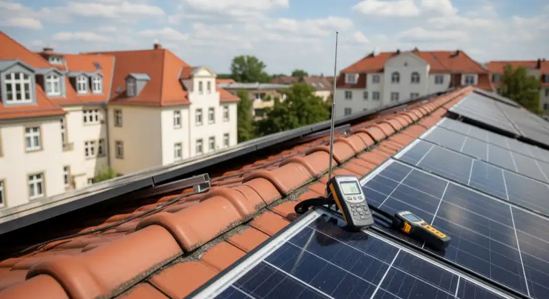 Installateur vermisst Dachfläche in Dresden mit professionellem Messgerät
