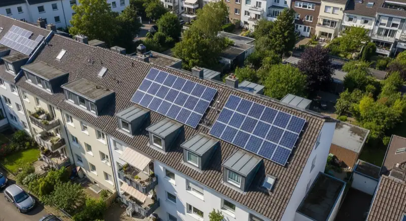 Wohngebäude in Düsseldorf mit Solaranlage auf dem Dach in verschiedenen Stadtteilen