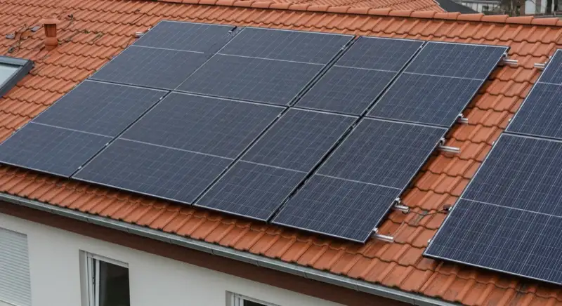 Geneigtes Wohnhausdach in Eisenach mit sichtbarer PV-Montage