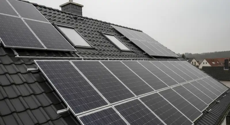 PV-Module werden auf einem Einfamilienhaus in Fellbach montiert, typische Ziegeldach-Installation mit optimaler Südausrichtung