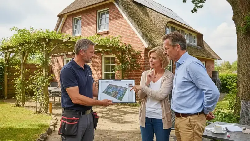 Nahaufnahme von Solarmodulen auf einem Flensburger Dach