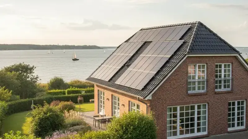 Wohngebiet in Flensburg Jürgensby mit Solaranlagen auf den Dächern