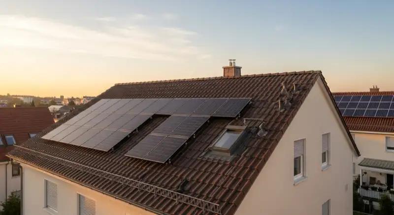 Einfamilienhausdach in Freiberg mit montierter Solaranlage