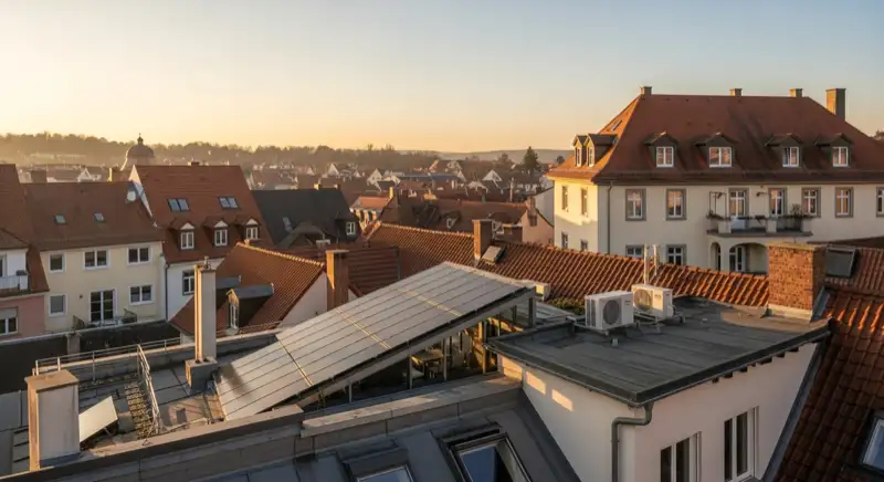 Historische Freiberger Altstadtarchitektur mit sichtbaren Dachflächen