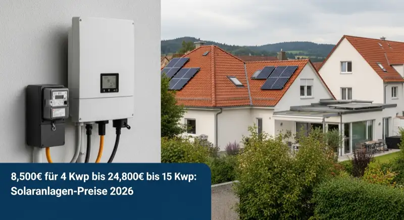 Modern German electrical meter cabinet (Zählerschrank) with smart meter and solar inverter connection, clean technical installation